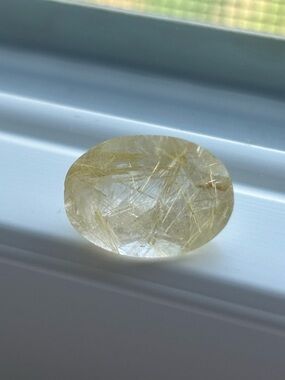 Huge Golden Rutilated Quartz Oval Gemstone – Natural Rutile Needle Inclusions